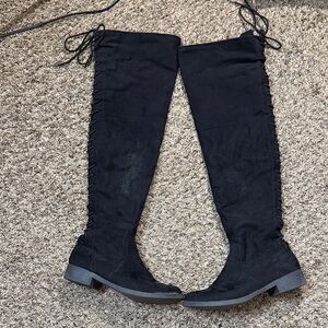 Shoe Dazzle Black Lace-Up Over-the-Knee Boots